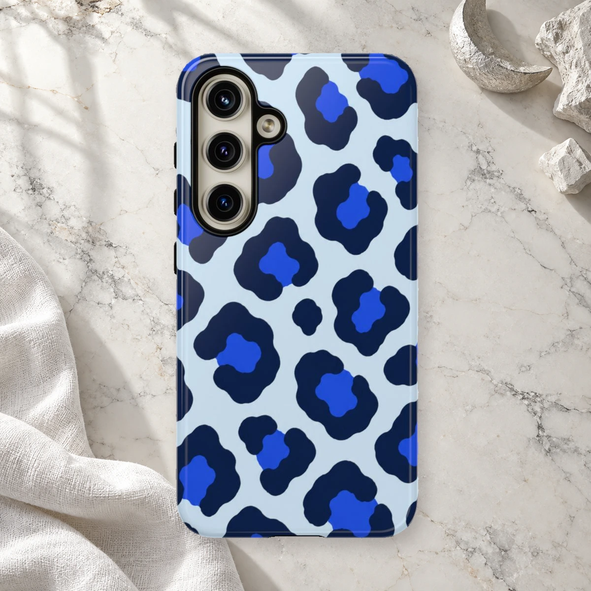 Blue Leopard phone case print