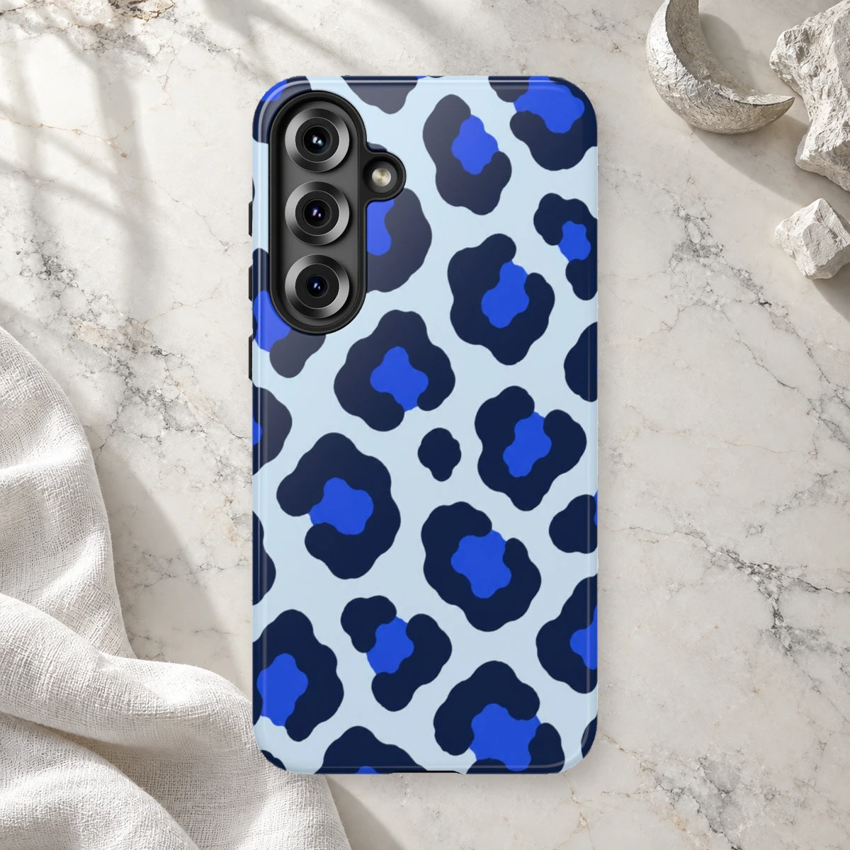 Blue Leopard phone case print