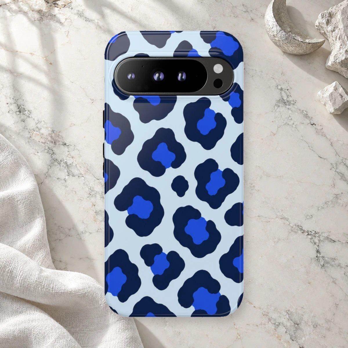 Blue Leopard phone case print