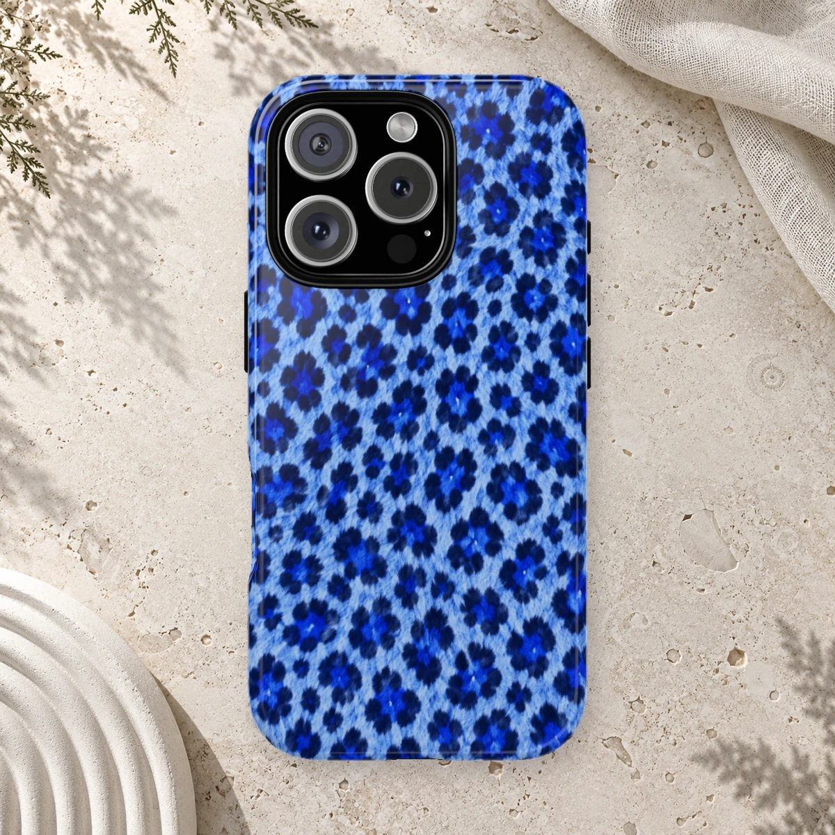 Blue Leopard phone case print