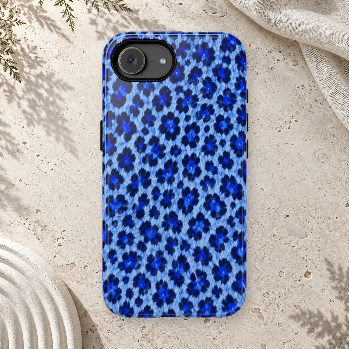 Blue Leopard phone case print