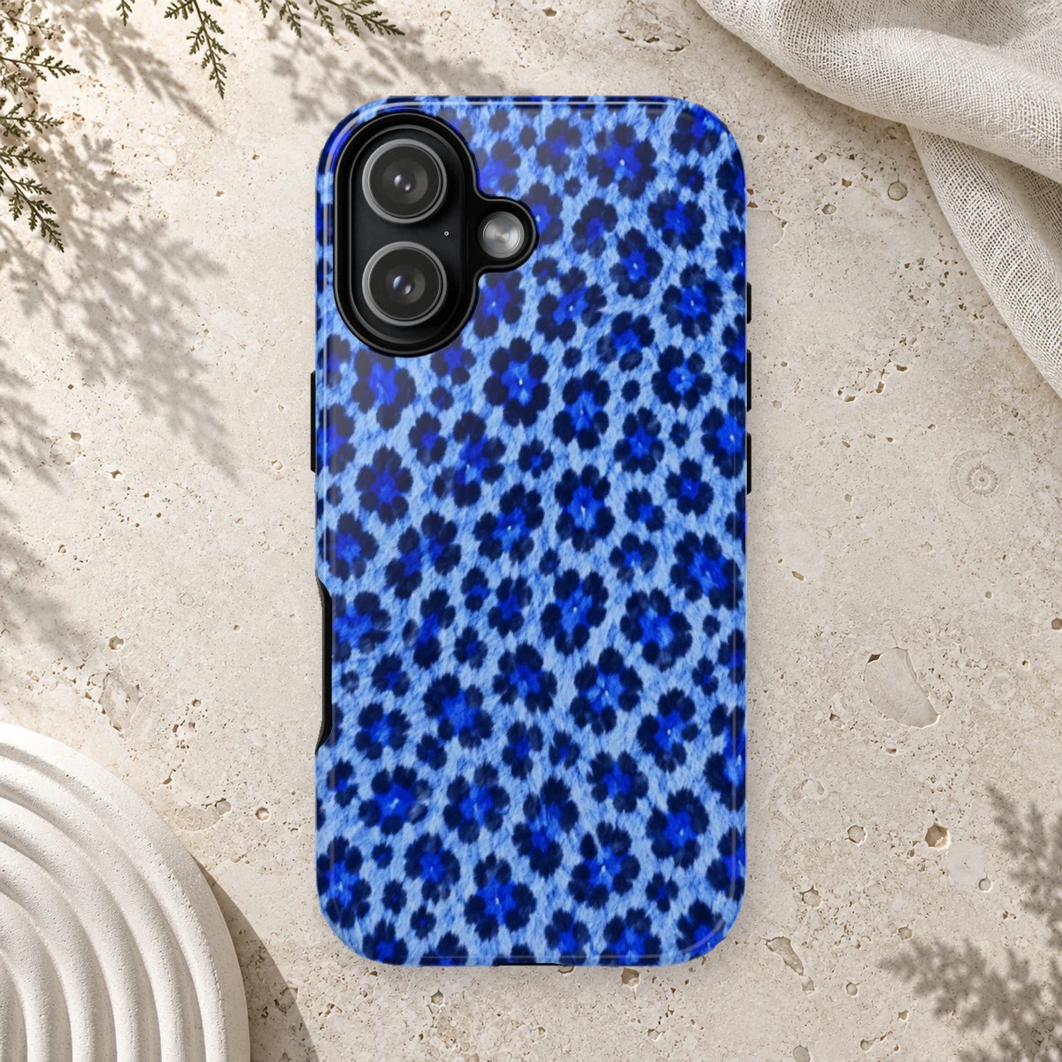 Blue Leopard phone case print