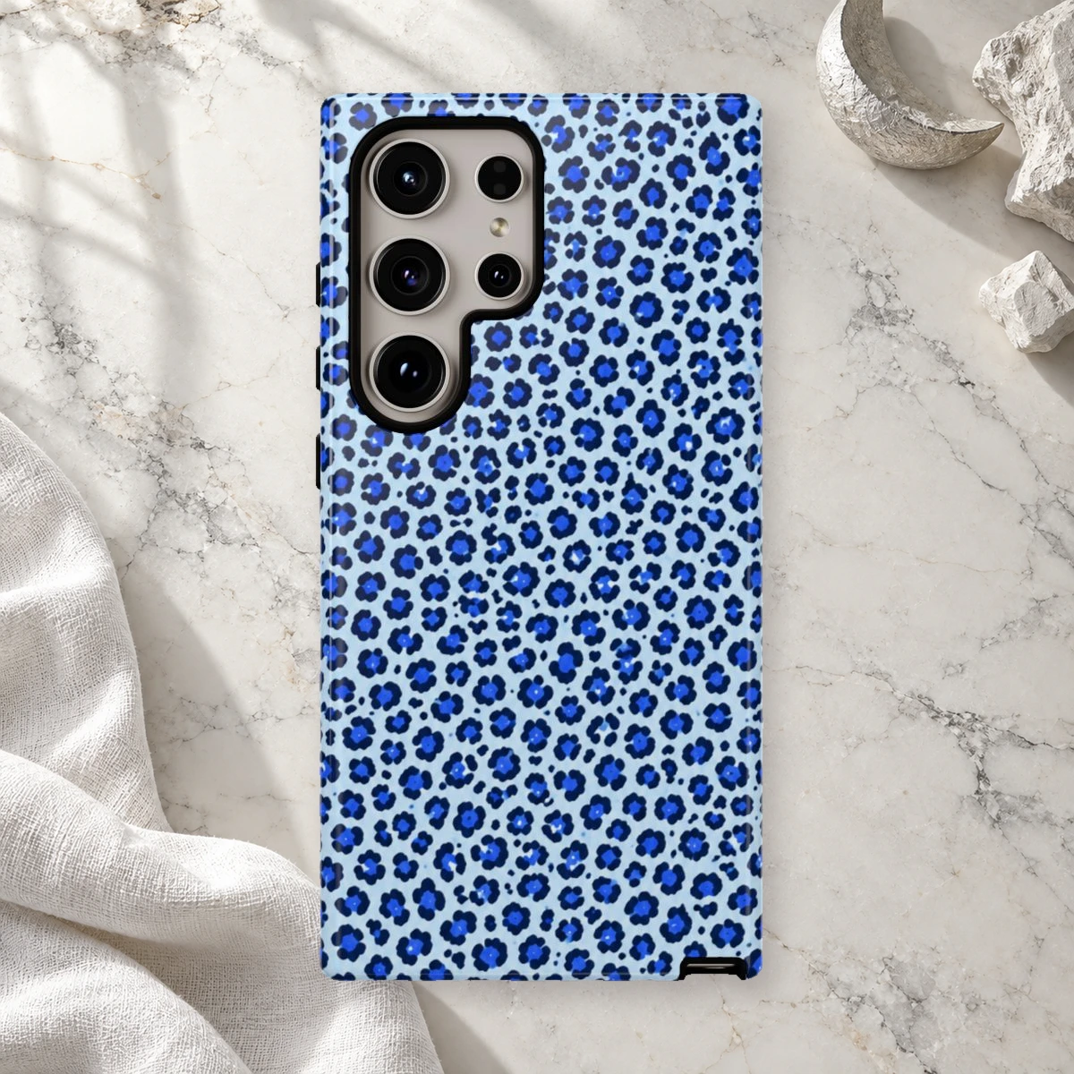 Blue Leopard phone case print