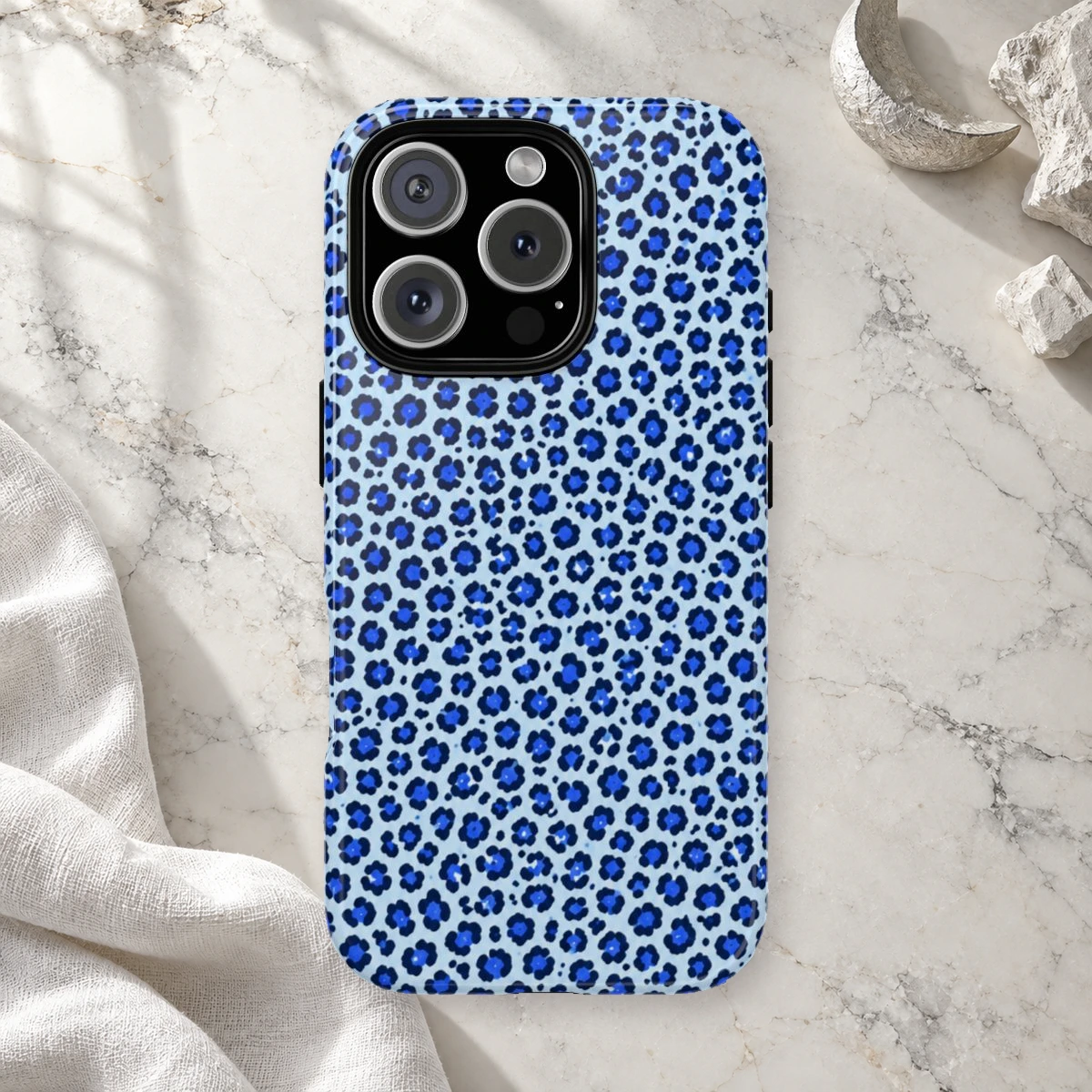 Blue Leopard phone case print