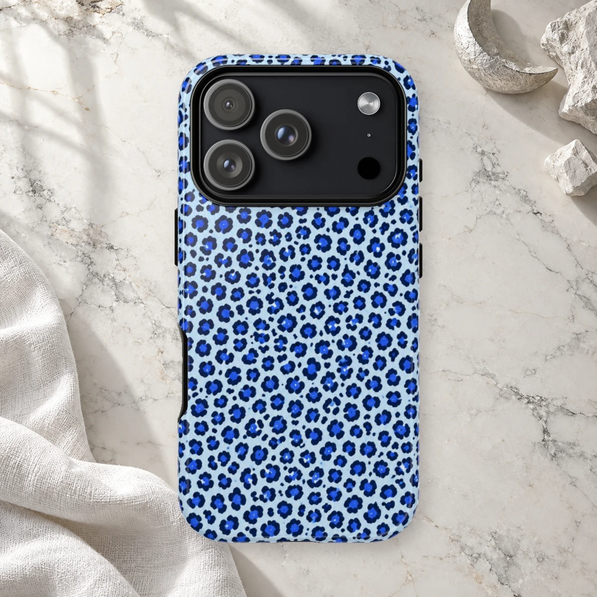 Blue Leopard phone case print
