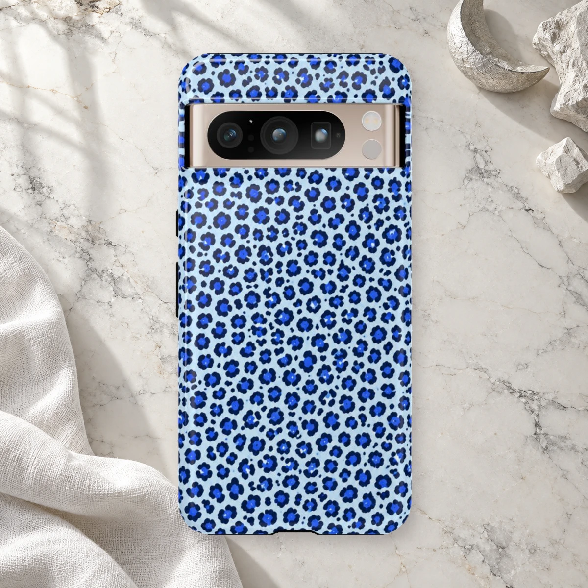 Blue Leopard phone case print