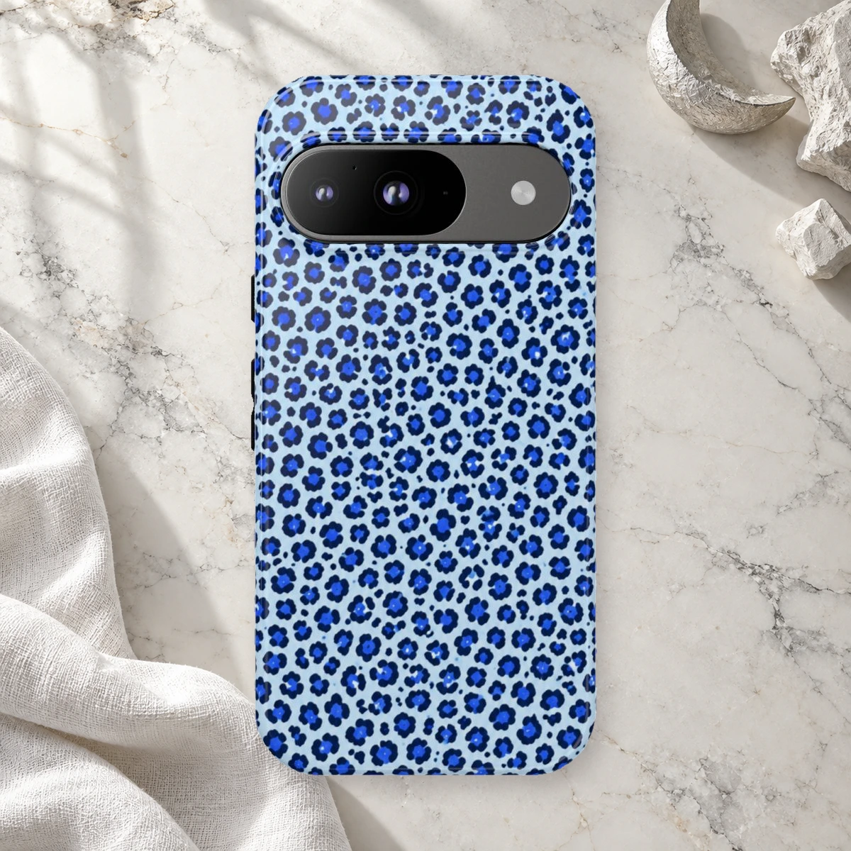Blue Leopard phone case print
