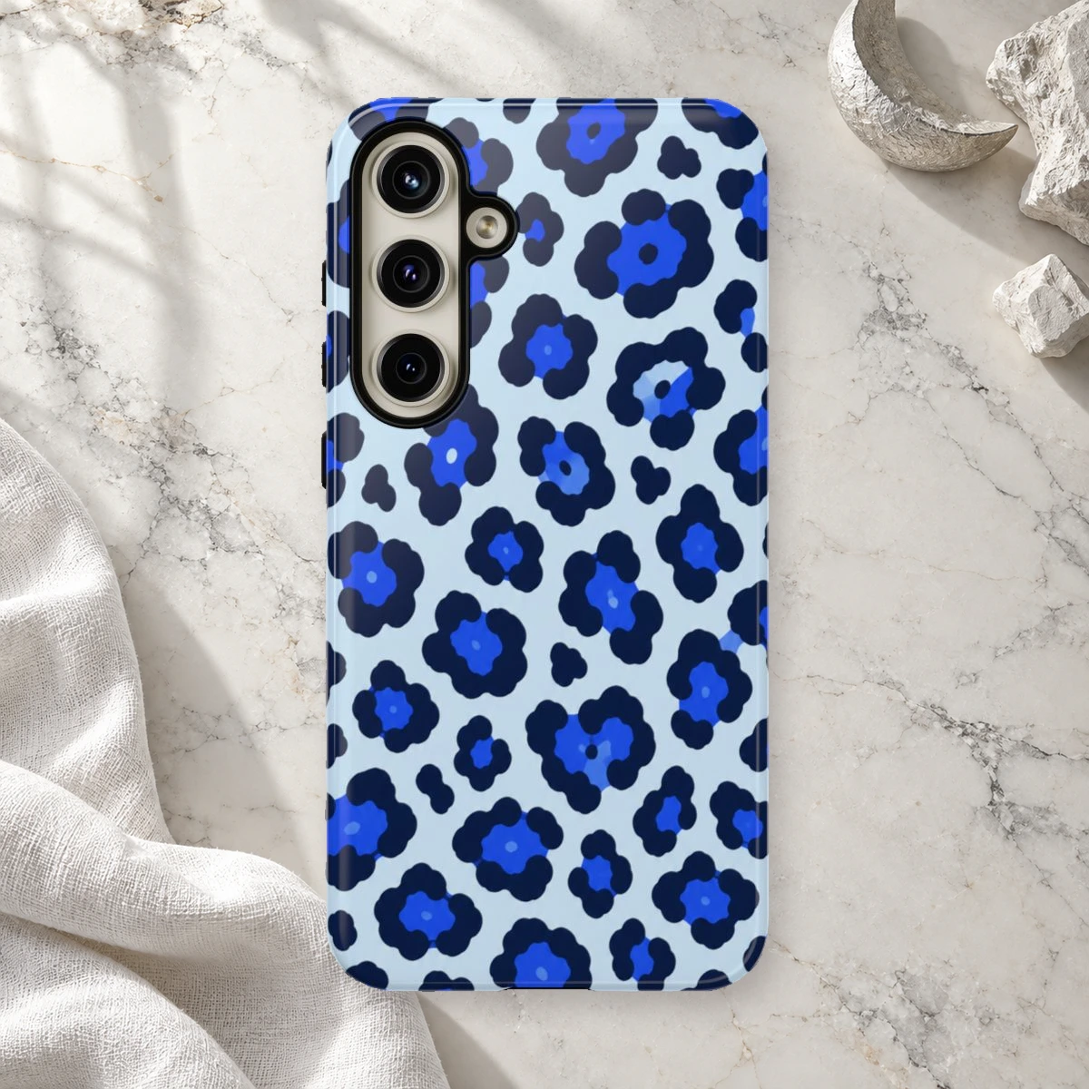 Blue Leopard phone case print