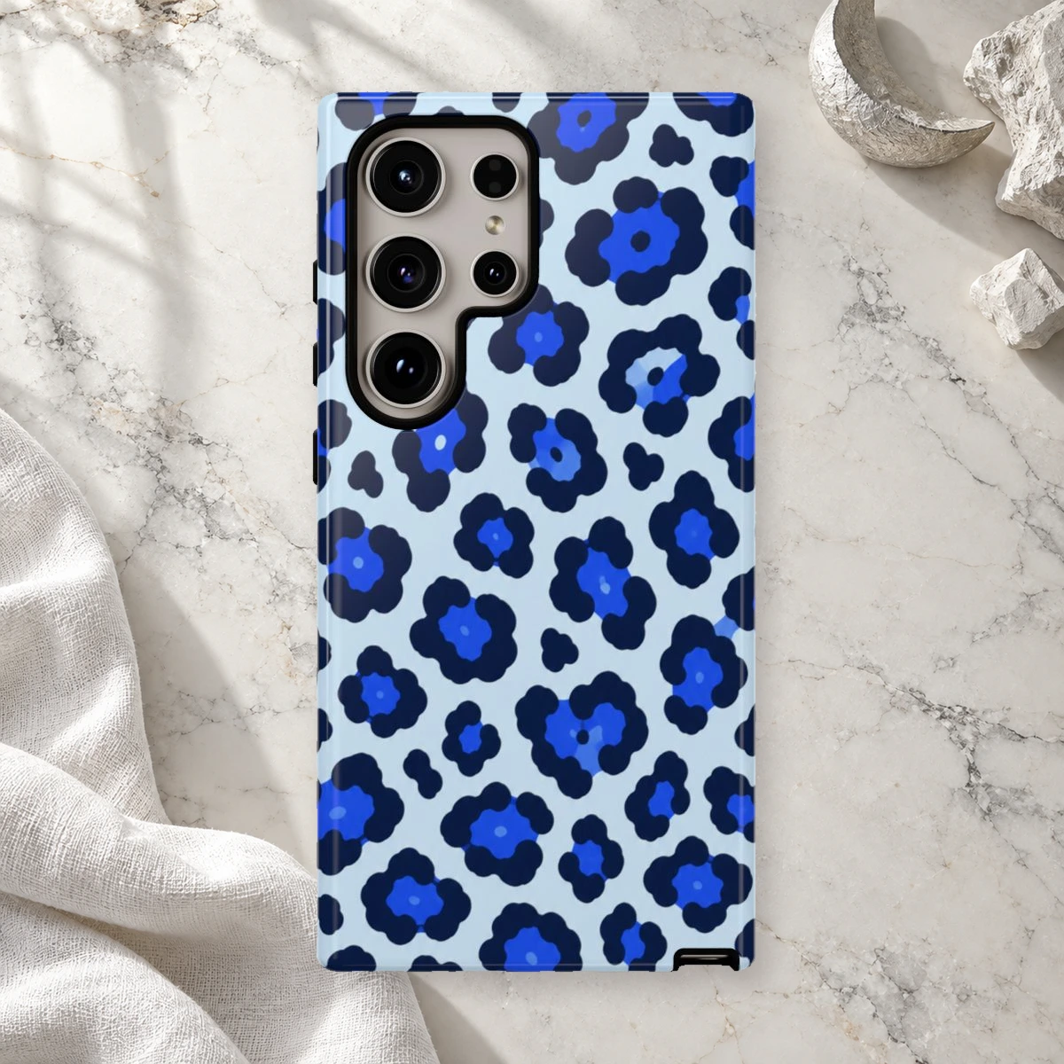 Blue Leopard phone case print