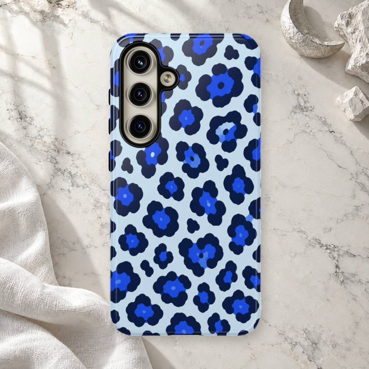 Blue Leopard phone case print
