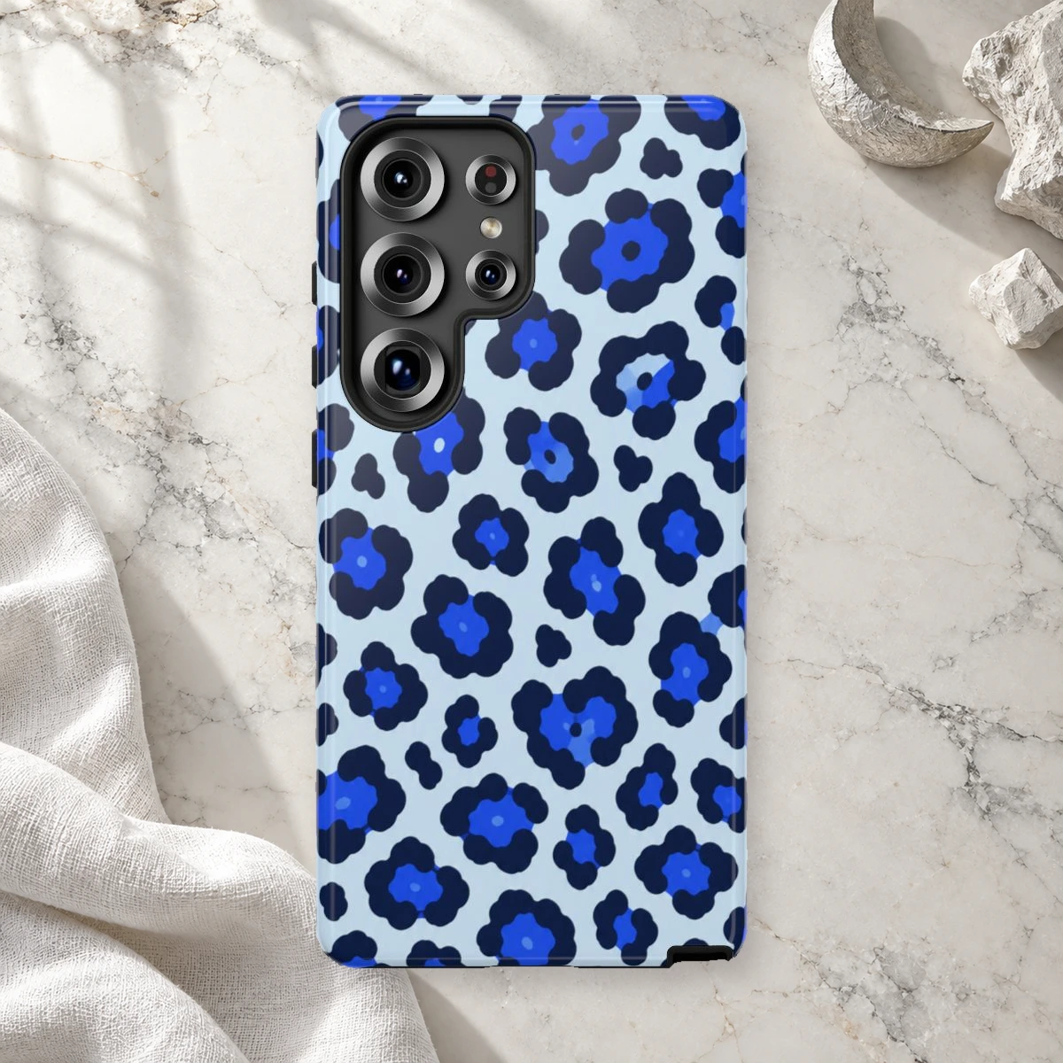 Blue Leopard phone case print