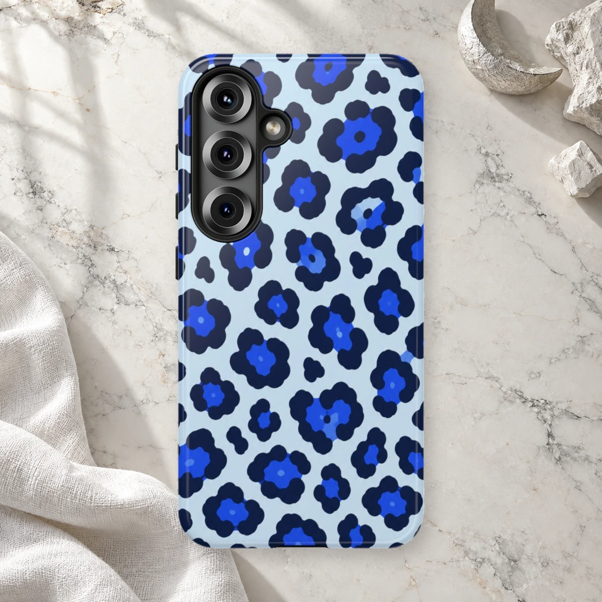 Blue Leopard phone case print