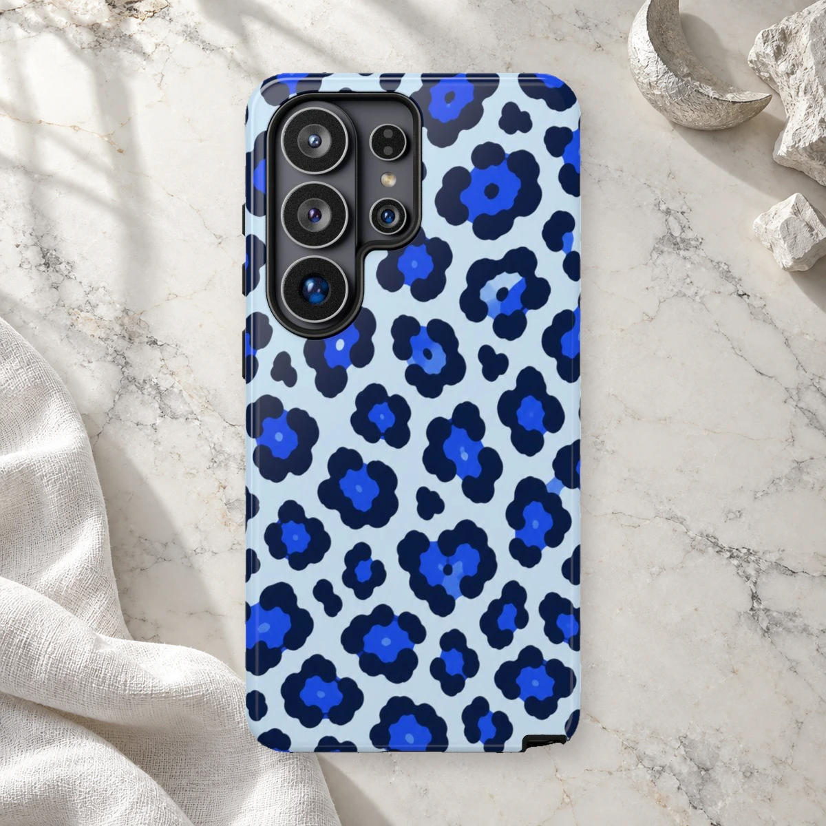 Blue Leopard phone case print