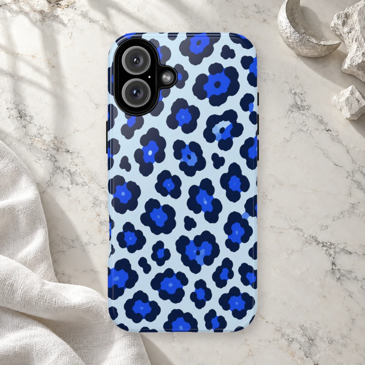 Blue Leopard phone case print