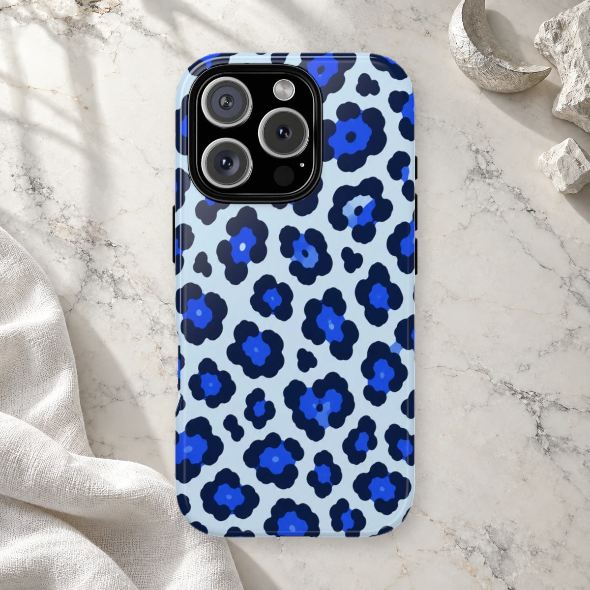 Blue Leopard phone case print