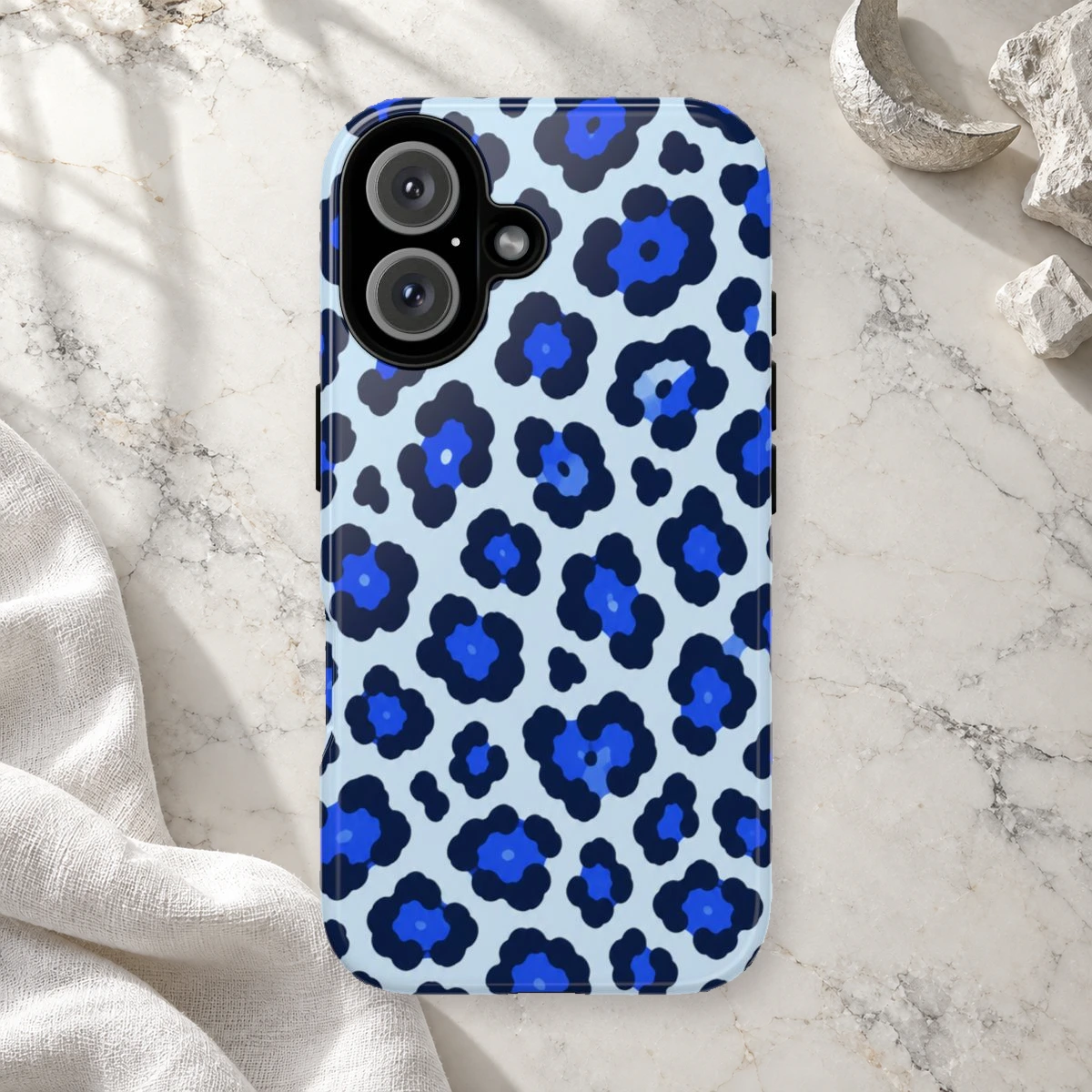 Blue Leopard phone case print