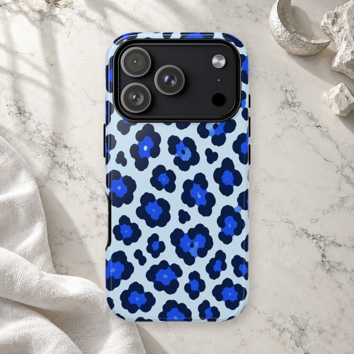 Blue Leopard phone case print