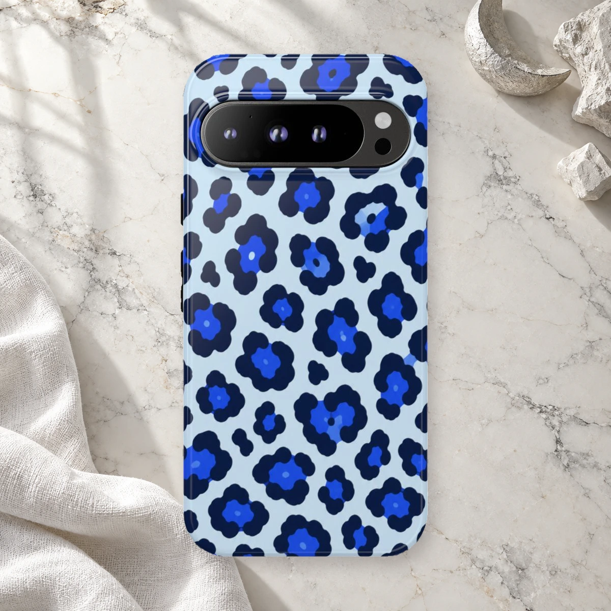 Blue Leopard phone case print