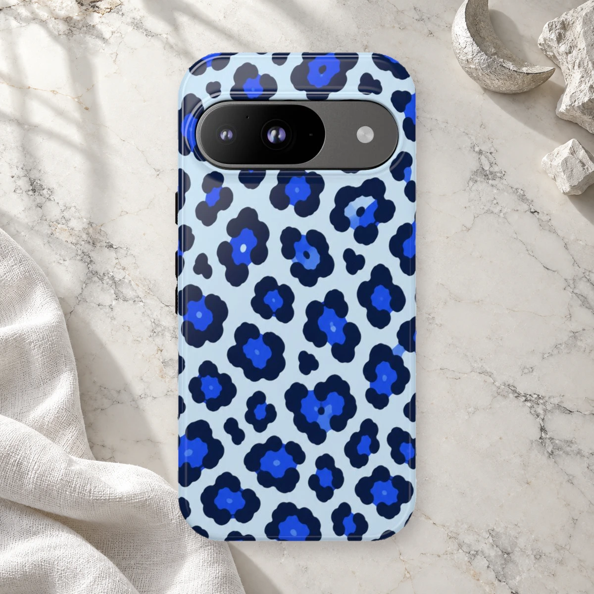 Blue Leopard phone case print