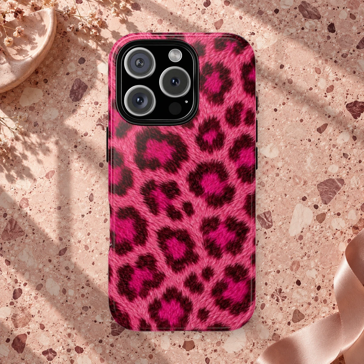 Pink Berry Fur phone case styled view
