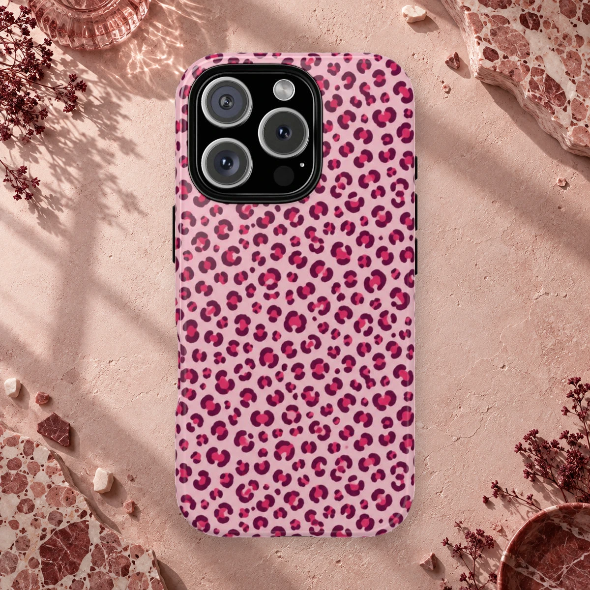 Pink Micro Spots phone case styled view