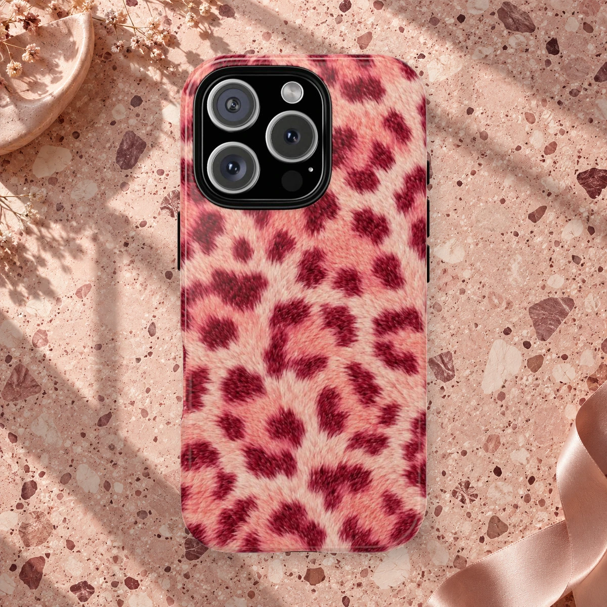 Pink Peach Fur phone case styled view