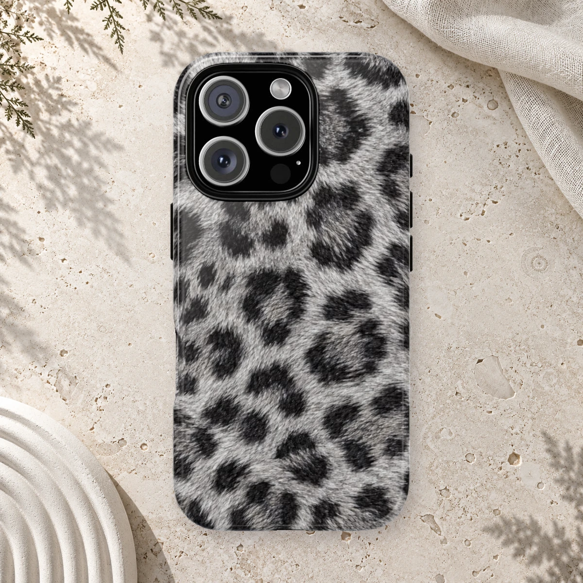 White Silver Fur phone case styled view